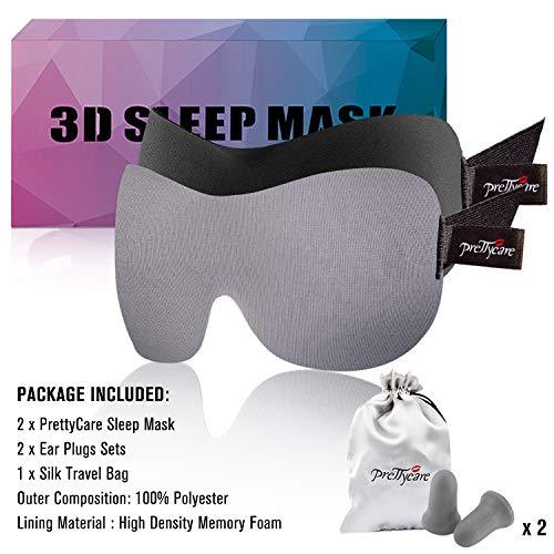 3D Sleep Mask By PrettyCare 2Pack (Grey and Black) Eye Mask for Sleep, 3D Contoured Sleep Mask Blindfold with an Ear Plugs, a Silk Travel Bag, Night Eyeshade for Men and Women - lifewithPandJ
