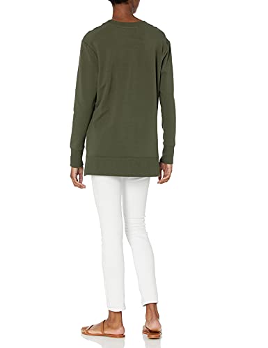 Amazon Brand - Daily Ritual Women's Relaxed Fit Terry Cotton and Modal Side-Vent Tunic, Olive, Medium - lifewithPandJ