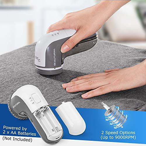 BEAUTURAL Lint Remover Fabric Shaver and Sweater Defuzzer with 2-Speeds, 2 Replaceable Stainless Steel Blades, Battery Operated (Grey) - lifewithPandJ
