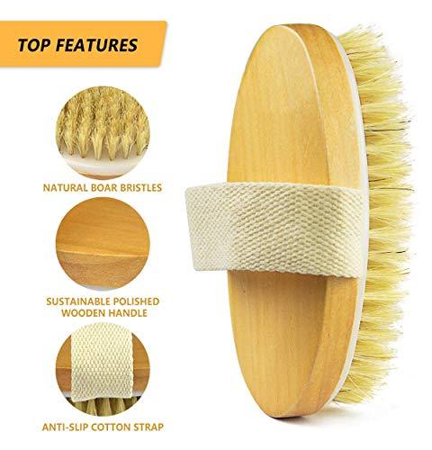 Dry Skin Body Brush - Soft Natural Bristle Exfoliating Scrub - Remove Dead Skin and Toxins, Cellulite Treatment, Improves Lymphatic Functions, Exfoliates, Stimulates Blood Circulation - lifewithPandJ