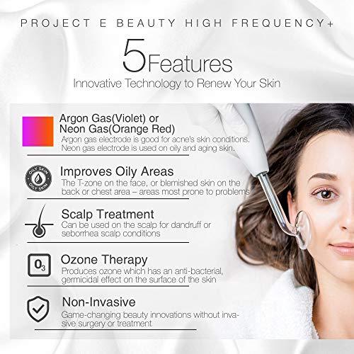 Project E Beauty D'arsonval High Frequency Wand Argon Gas | Purple Violet Beauty Skin Care Acne Spot Pimple Removal Remover Skin Face Tightening Lifting Puffy Eyes Therapy Facial Portable Device - lifewithPandJ