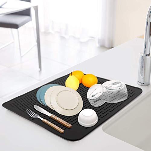 Silicone Dish Drying Mat- 18" x 16" Dishwasher Counter Pad for Faster Drying, Dish Draining Mat, Easy Clean,Eco-Friendly,Heat-Resistant Silicone Mats, Dish Drying mats for Kitchen Counter (Black) - lifewithPandJ