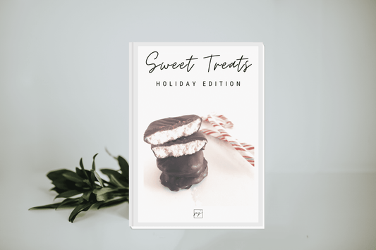 Sweet Treats Holiday Edition, E-cookbook with candy canes and peppermint patties and green foliage background - lifewithPandJ