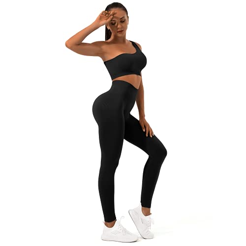 GXIN Women's Seamless Ribbed Workout 3 Piece Sets Yoga Short Sleeve Tops +  Sexy Sport Bra + Gym Casual Running Tank Tops Black at  Women's  Clothing store